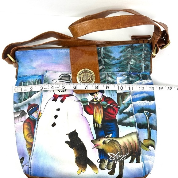 Sharif Artistic Expressions Crossbody Bag Hand Painted Leather Winter Wonderland - Picture 12 of 15